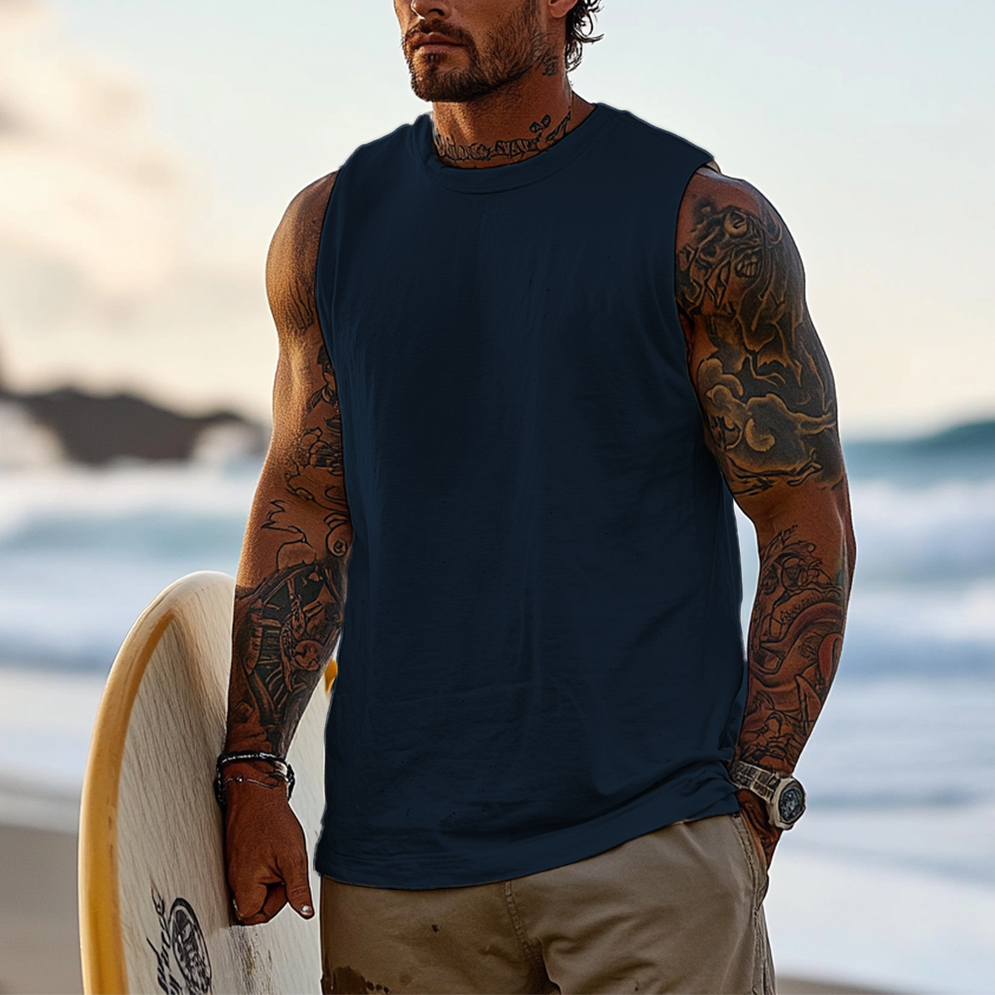 Men's Sleeveless Tank Top Perfect with Tattoo