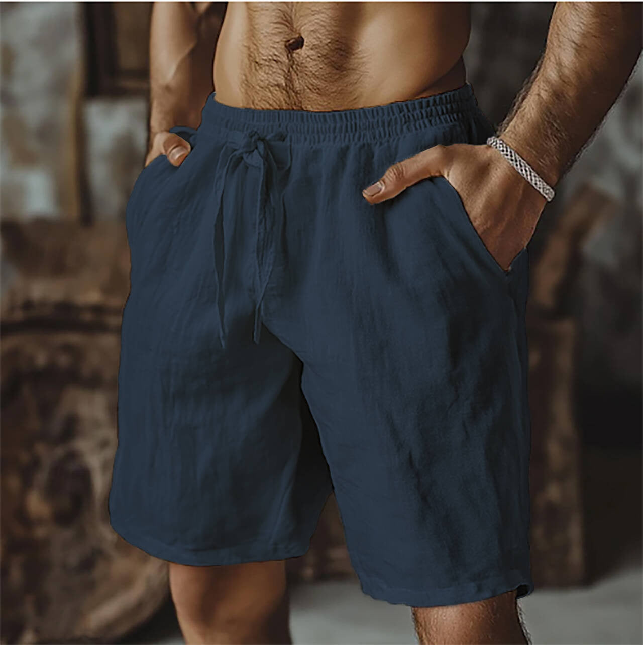 Men's Casual Drawstring Shorts with Side Pockets