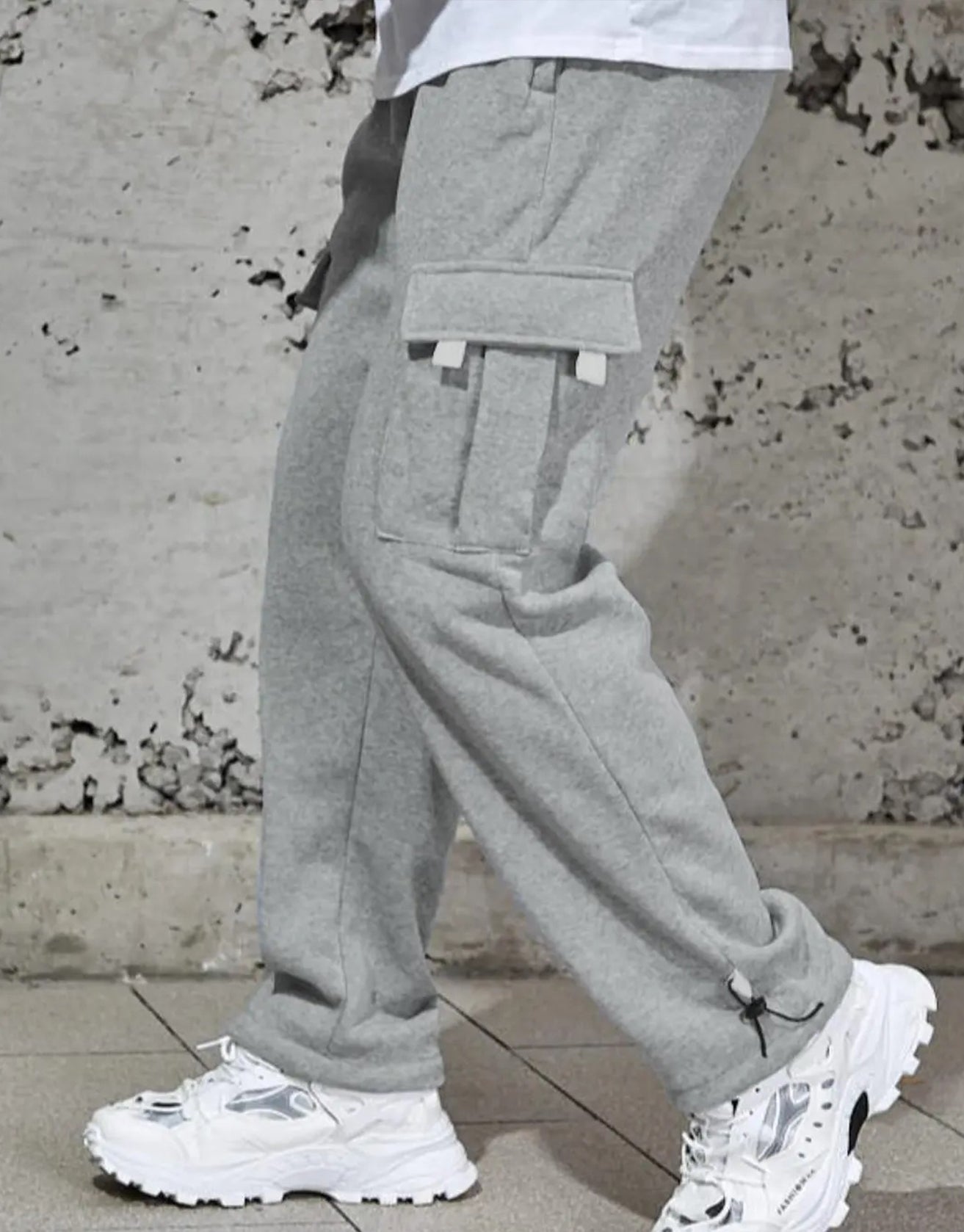Men's Plain Flap Pocket Drawstring Waist Wide Leg Pants
