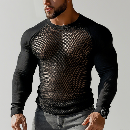 Men's Sheer Mesh Raglan Sleeve Long Sleeve Shirt