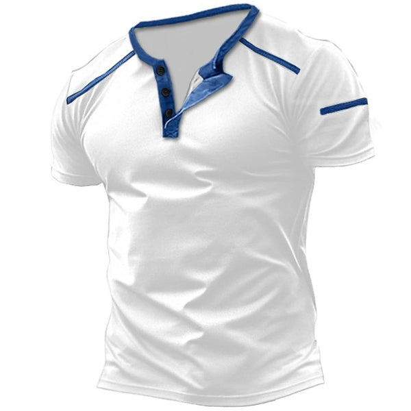 Men's Retro Casual Colorblock Henley Collar T-Shirt