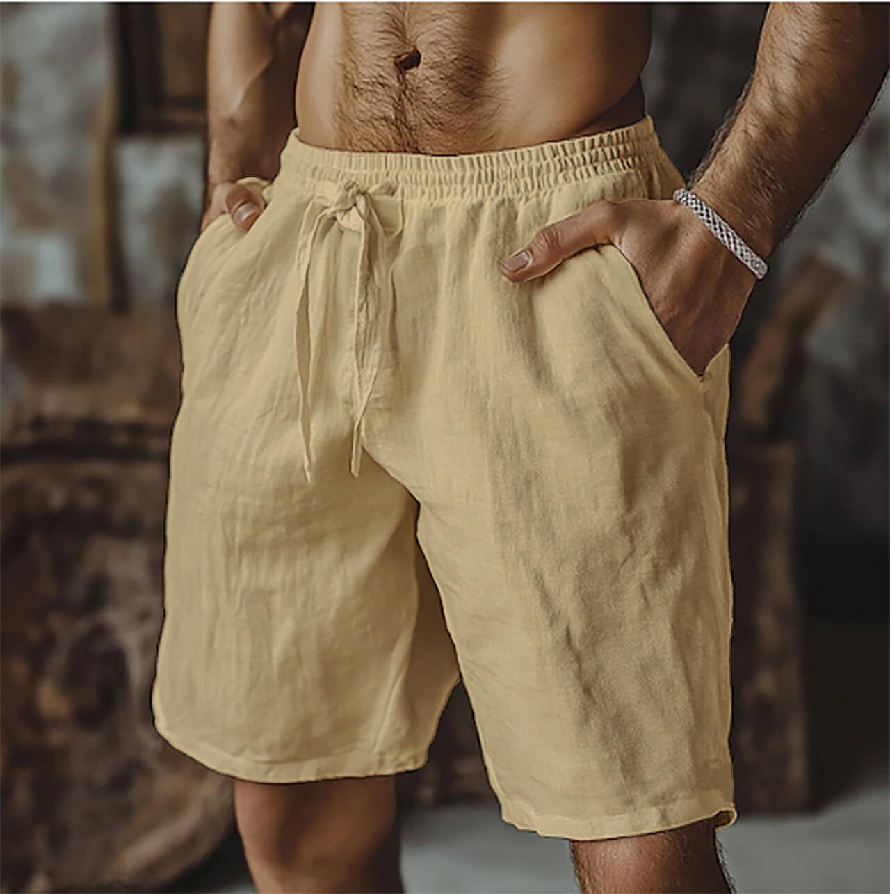 Men's Casual Drawstring Shorts with Side Pockets
