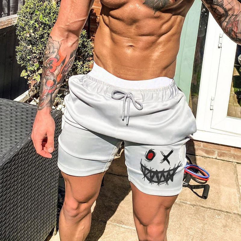 Men's Fashion Smiley Print Casual Slim Fit Shorts