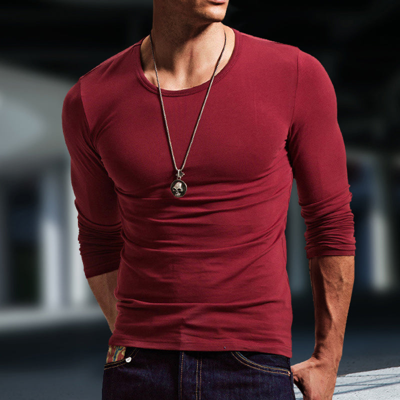 Men's Basic Bottoming Shirt Long Sleeve T-shirt Pure Cotton Inner Build Slim Fit Top
