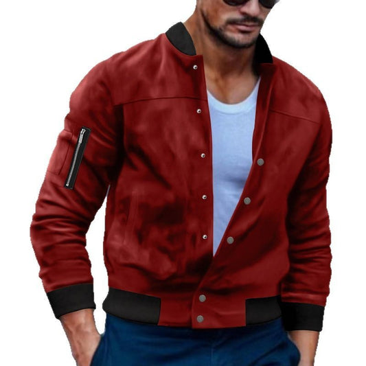 Stylish Men's Bomber Jacket with Zippered Arm Pocket and Snap Button Closure
