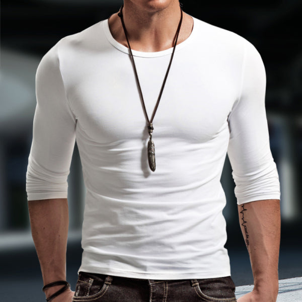 Men's Basic Bottoming Shirt Long Sleeve T-shirt Pure Cotton Inner Build Slim Fit Top