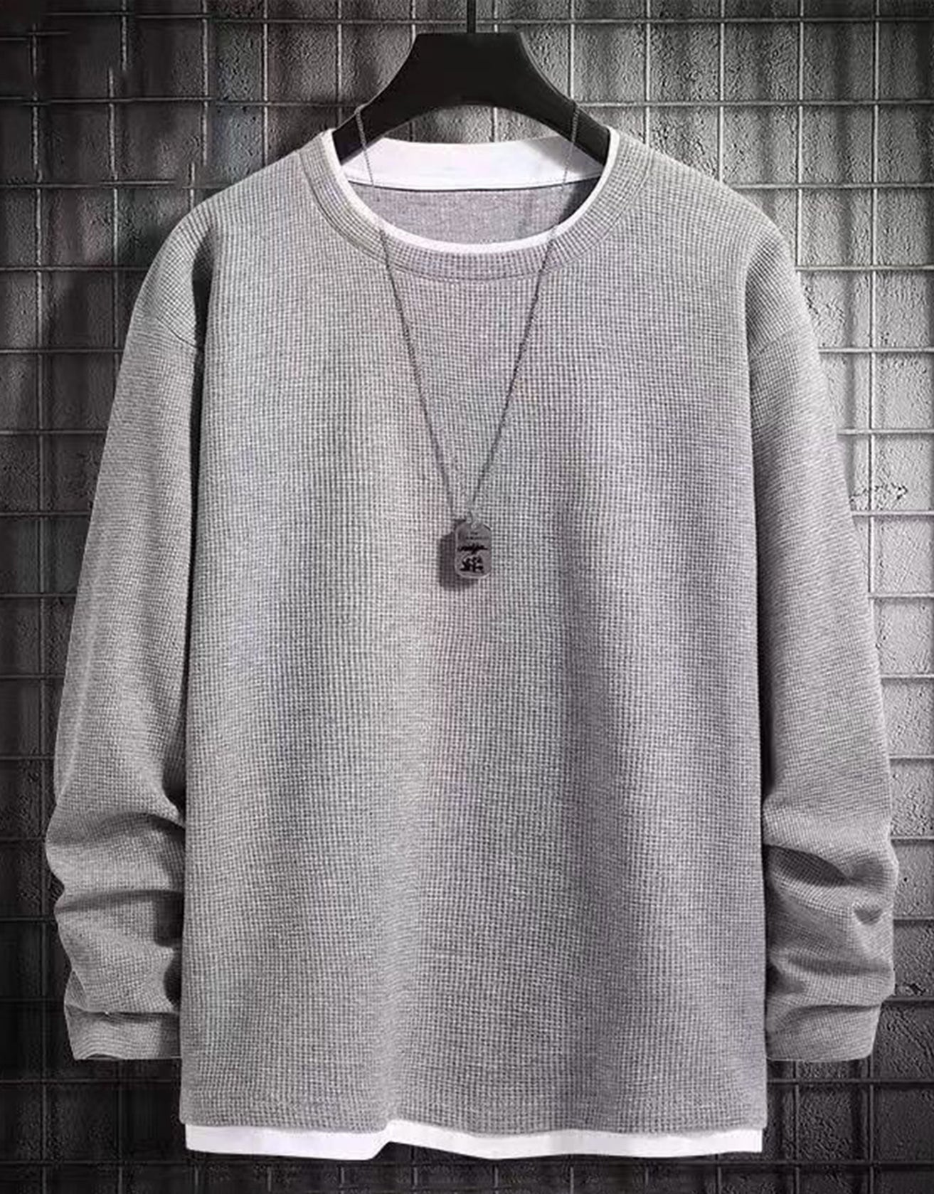 Solid Color Waffle Pullover Sweatshirt