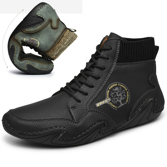 Men's Handmade Leather Non Slip Soft Sock Ankle Lace-Up Boots