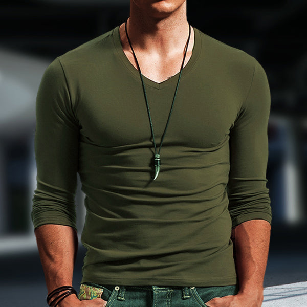 Men's Basic Bottoming Shirt Long Sleeve T-shirt Pure Cotton Inner Build Slim Fit Top