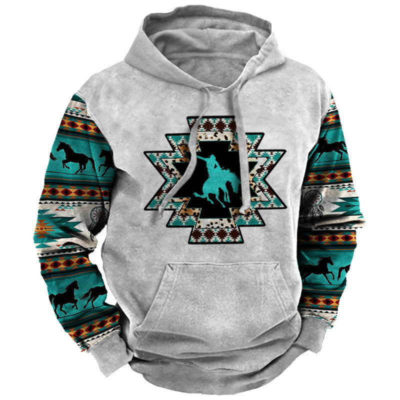 Men's Cowboy Ethnic Print Casual Hoodie