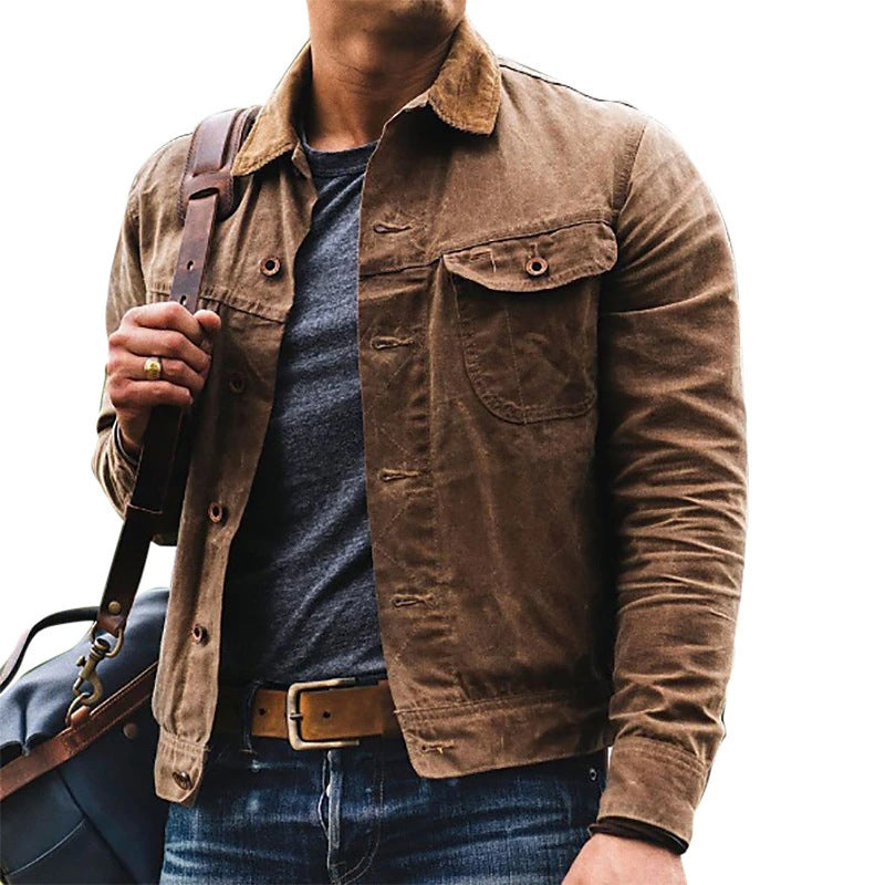 Men's Casual Utility Jacket with Distressed Details