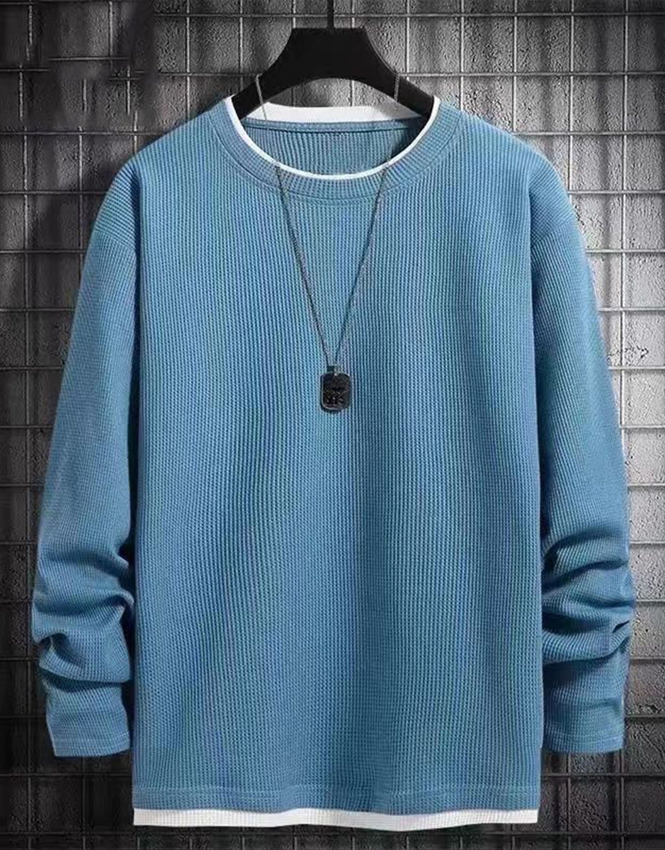 Solid Color Waffle Pullover Sweatshirt