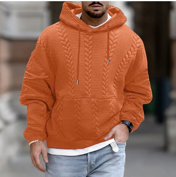 Men's Casual Jacquard Hooded Lace-up Long-sleeved Knitted Sweatshirt