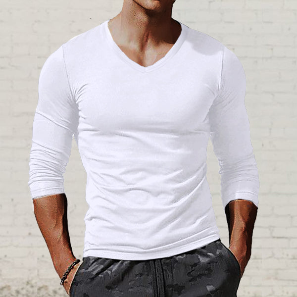 Men's Casual Bottoming Shirt V-Neck Long Sleeve T-Shirt