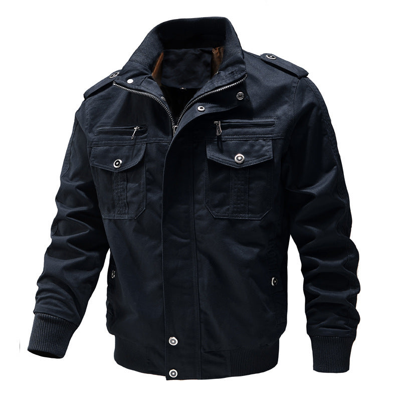 Men's Military-Style Jacket with Multiple Pockets and Adjustable Cuffs