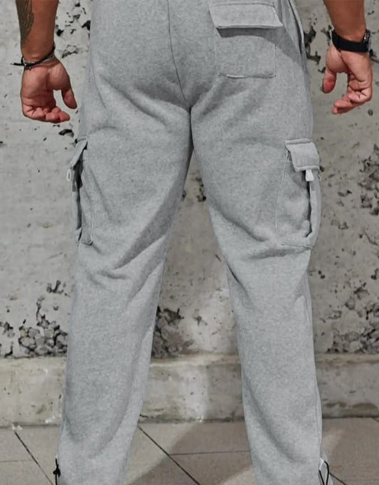 Men's Plain Flap Pocket Drawstring Waist Wide Leg Pants