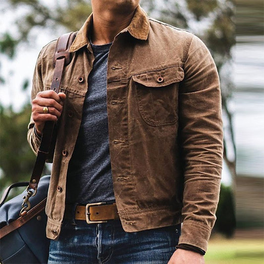 Men's Casual Utility Jacket with Distressed Details