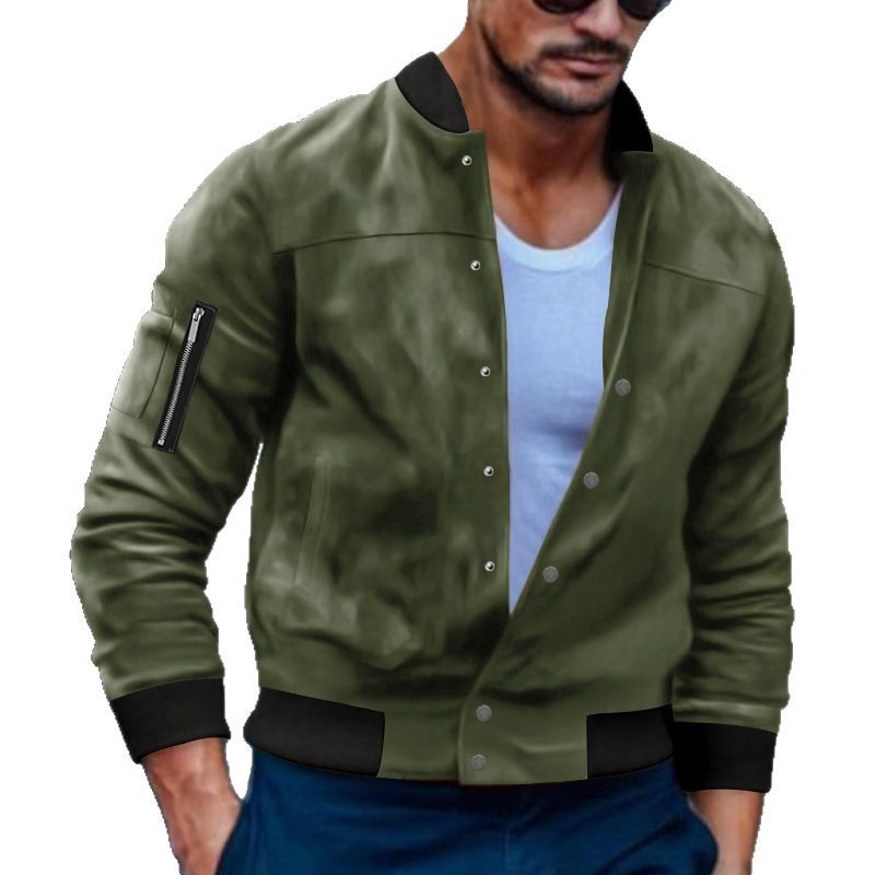Stylish Men's Bomber Jacket with Zippered Arm Pocket and Snap Button Closure