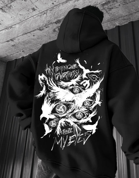 Crow Print Oversize Hoodie