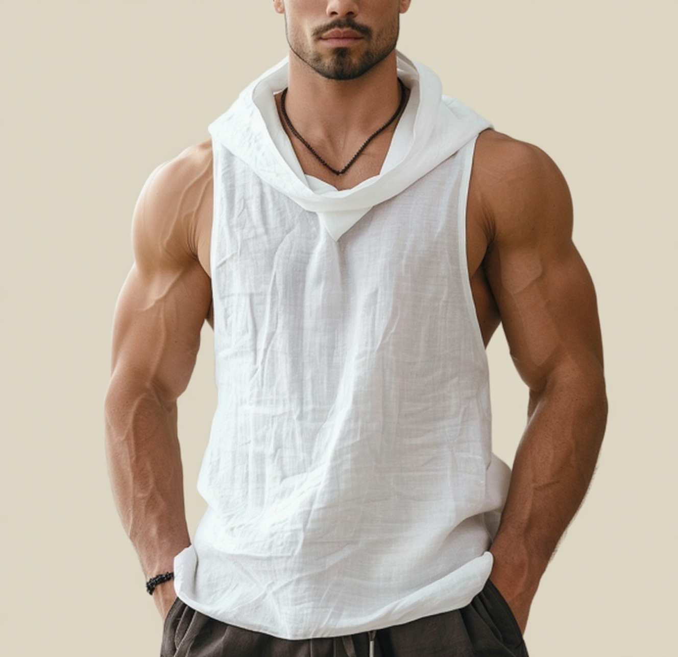 Men's Linen Breathable Hooded Sleeveless Shirt