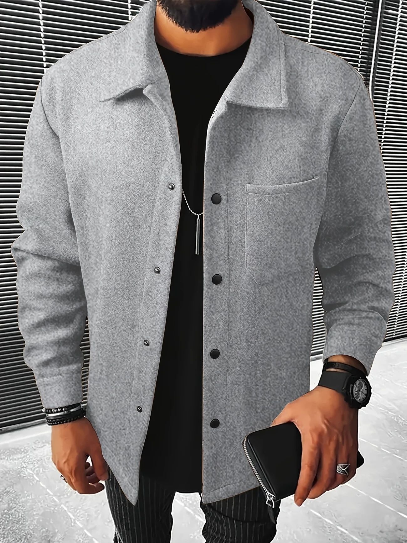 Stylish Men's Grey Button-Up Jacket for Modern Fashionistas