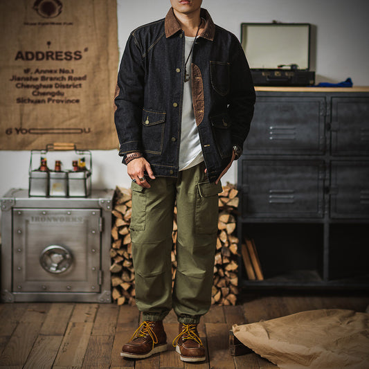 Stylish Denim Jacket with Contrast Elbow Patches for Men