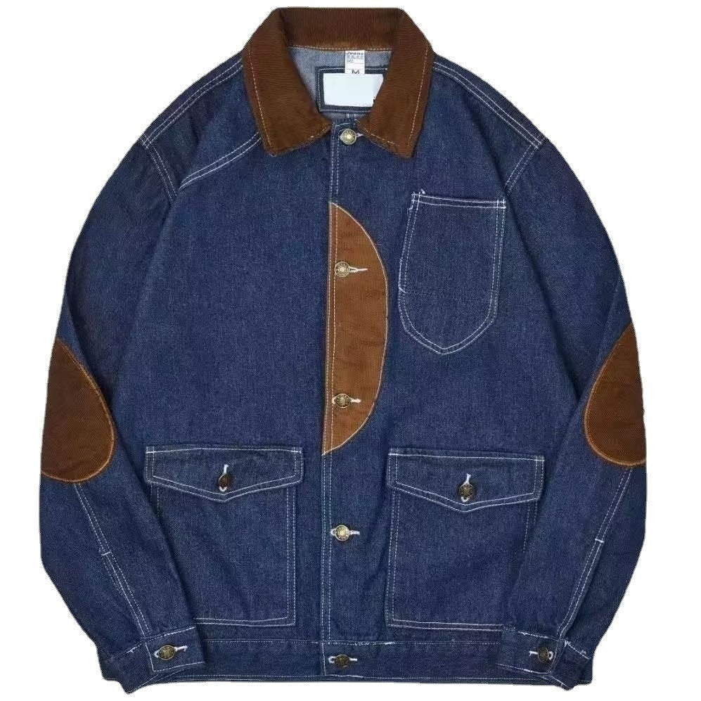 Stylish Denim Jacket with Contrast Elbow Patches for Men