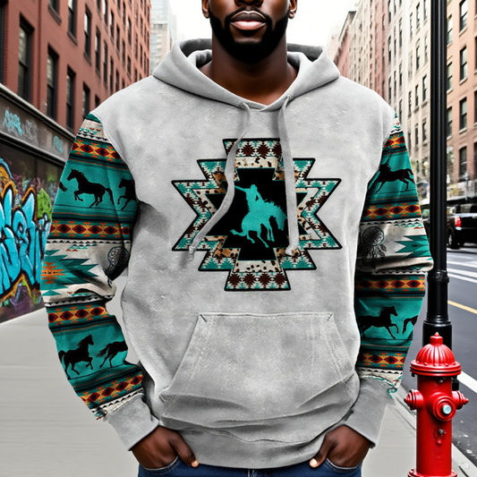 Men's Cowboy Ethnic Print Casual Hoodie