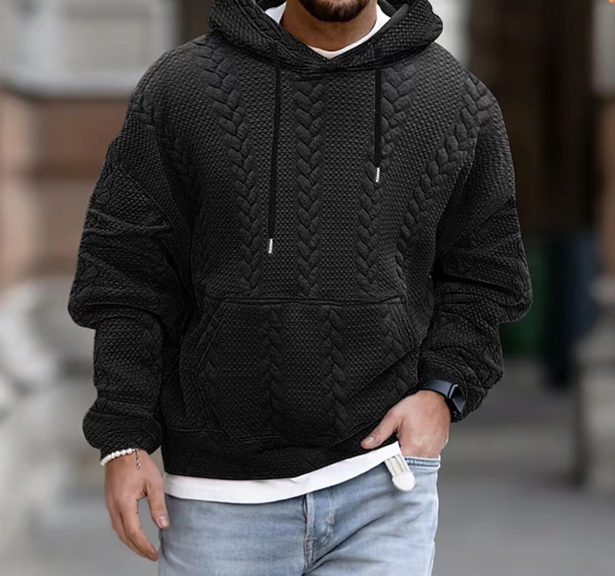 Men's Casual Jacquard Hooded Lace-up Long-sleeved Knitted Sweatshirt