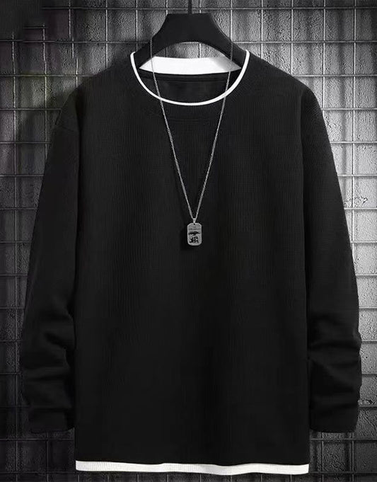 Solid Color Waffle Pullover Sweatshirt