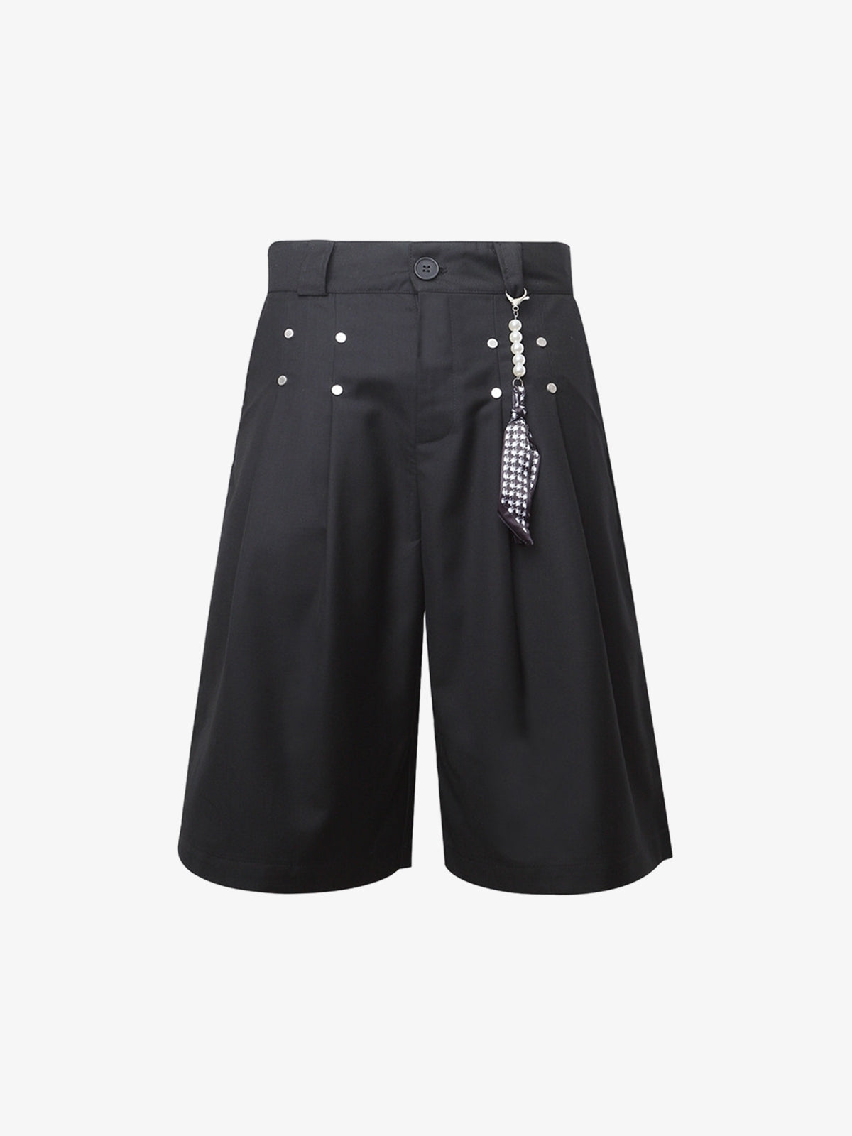 Stylish Black Wide-Leg Shorts with Unique Beaded Tassel Detail for Summer