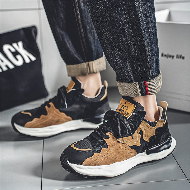 Men's Patchwork Color-blocked Soft Lace-up Sneakers