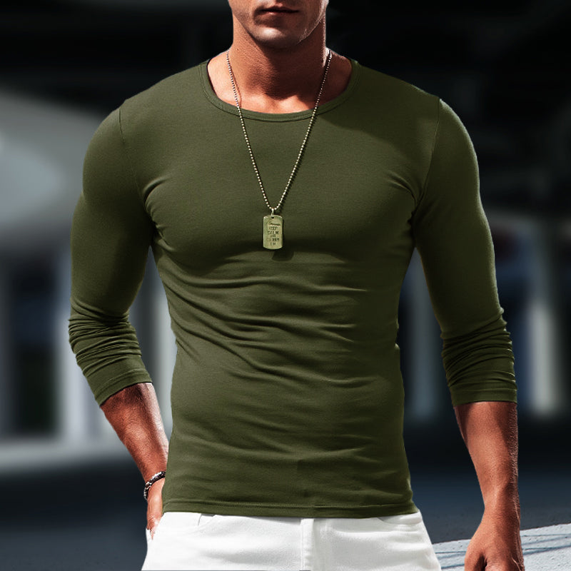 Men's Basic Bottoming Shirt Long Sleeve T-shirt Pure Cotton Inner Build Slim Fit Top