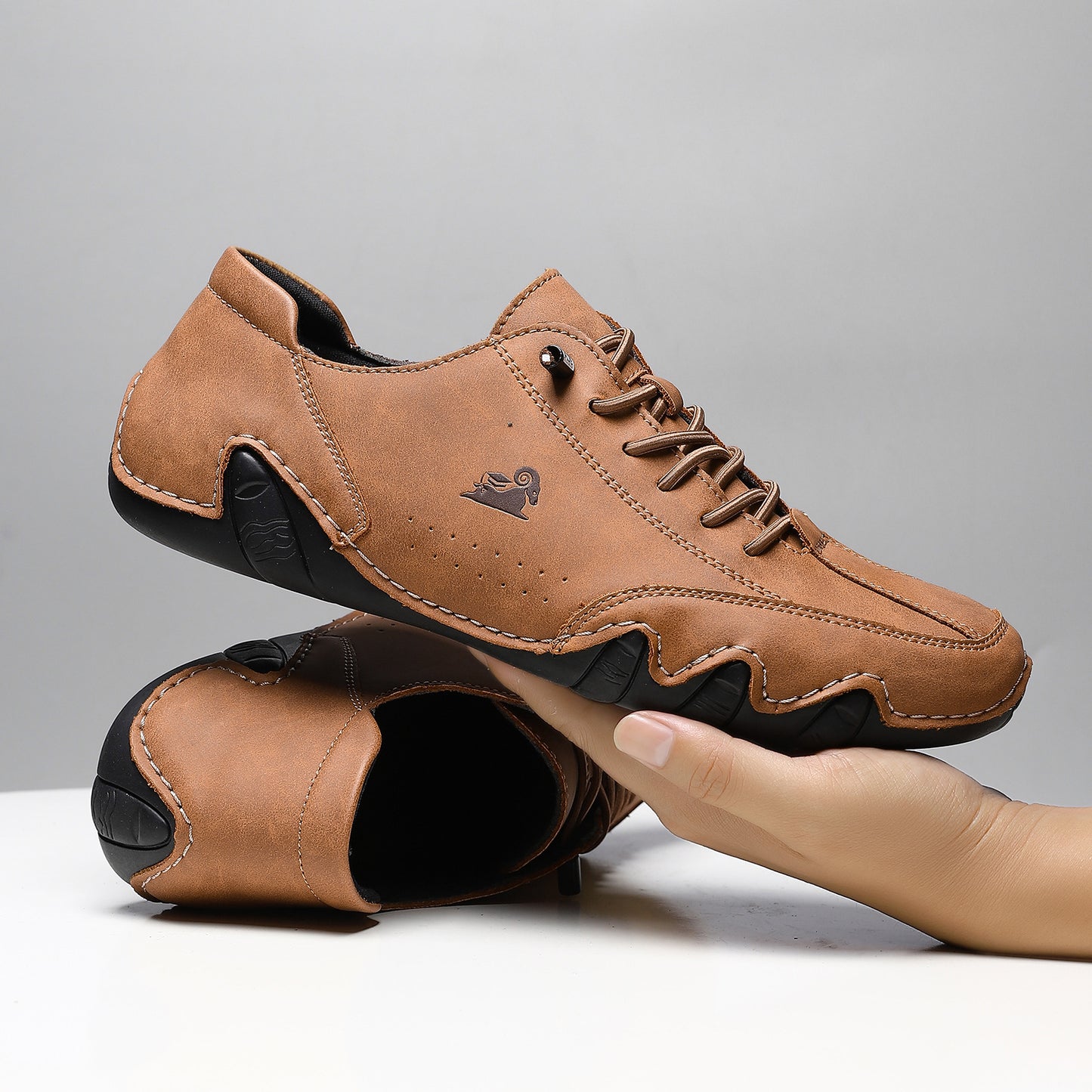Men's Plus Size Microfiber Leather Ram Lace Up Soft Octopus Sole Sneakers Casual Shoes