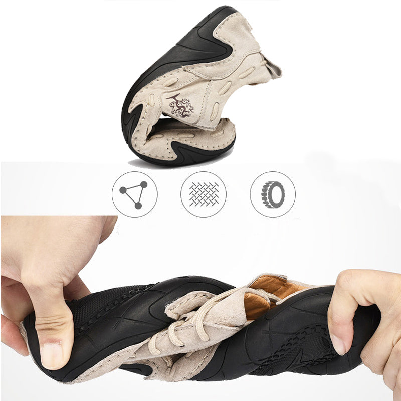 Men Leather Breathable Non Slip Soft Sole Casual Driving Shoes