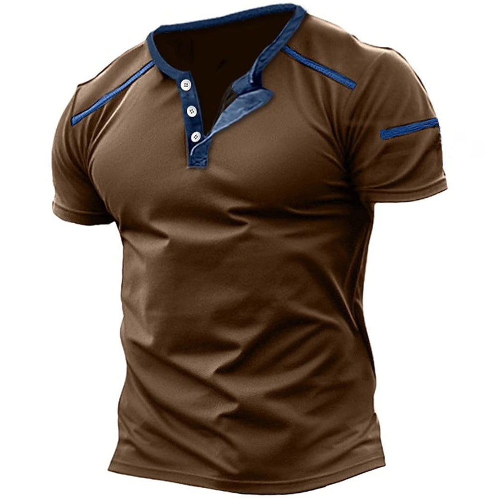 Men's Retro Casual Colorblock Henley Collar T-Shirt