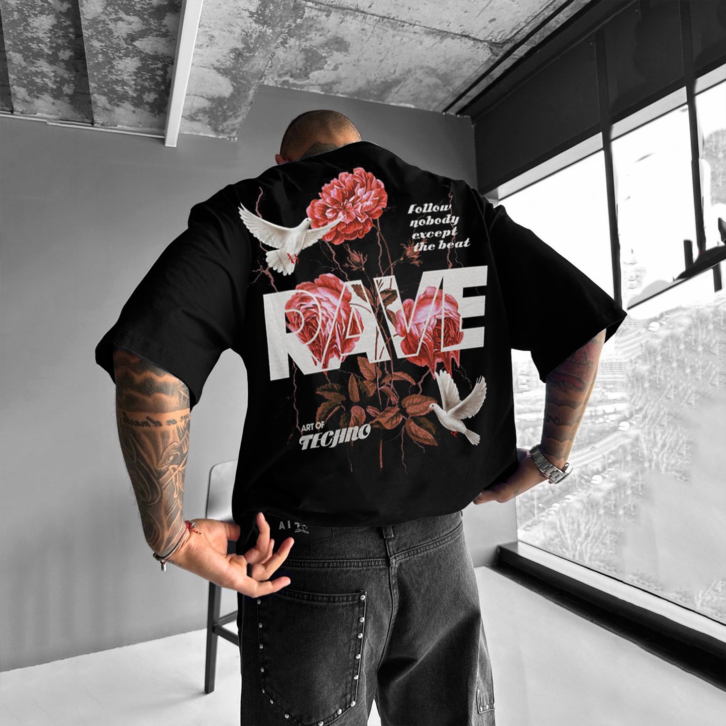 Men's Vintage Floral Letter Print T-Shirt