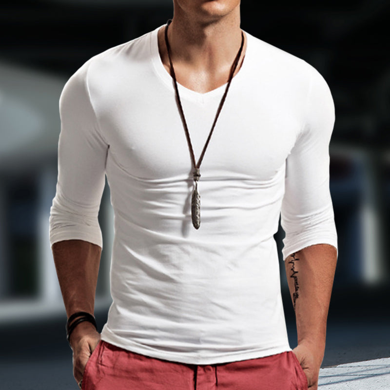 Men's Basic Bottoming Shirt Long Sleeve T-shirt Pure Cotton Inner Build Slim Fit Top