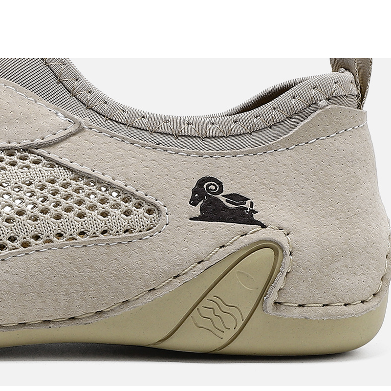 Men's Plus Size Ram Mesh Genuine Leather Lace Up Soft Octopus Sole Sneakers Casual Shoes