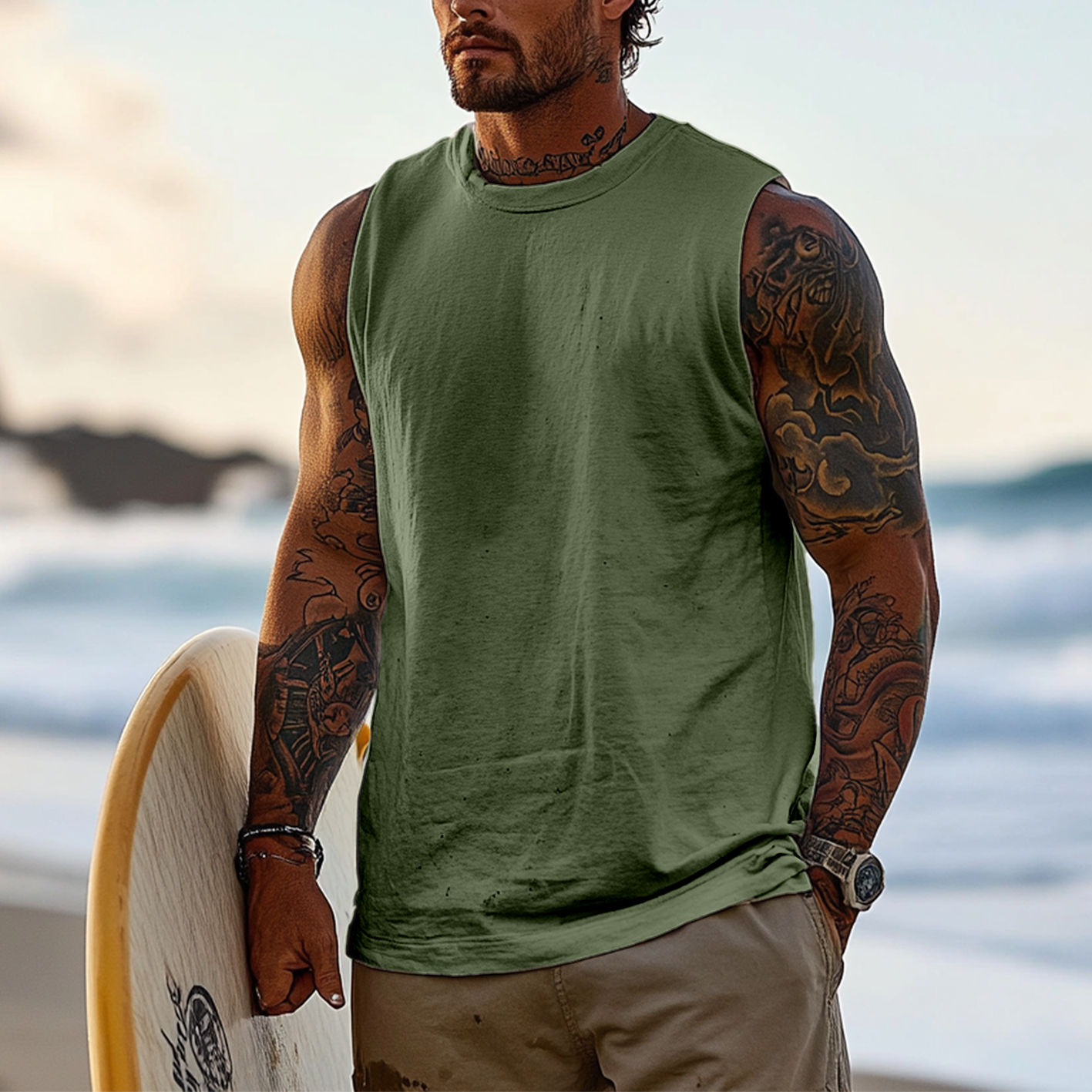 Men's Sleeveless Tank Top Perfect with Tattoo