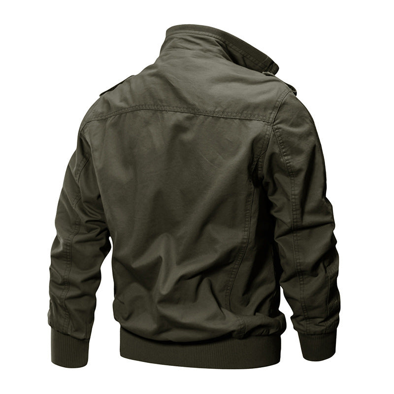 Men's Military-Style Jacket with Multiple Pockets and Adjustable Cuffs