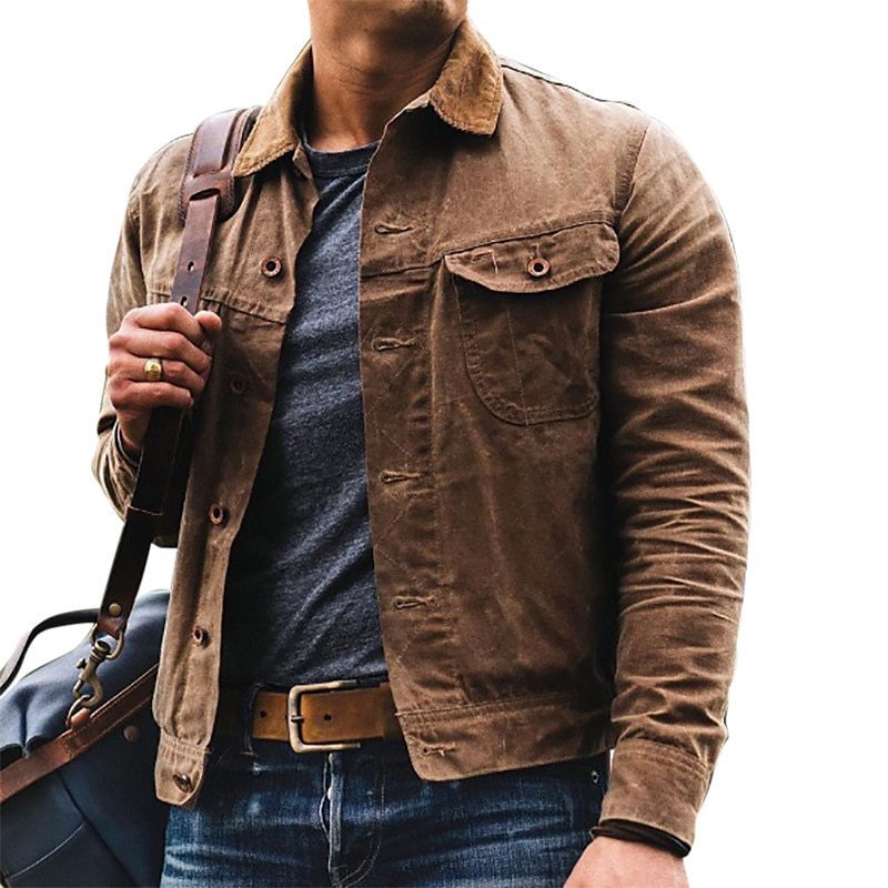 Men's Casual Utility Jacket with Distressed Details