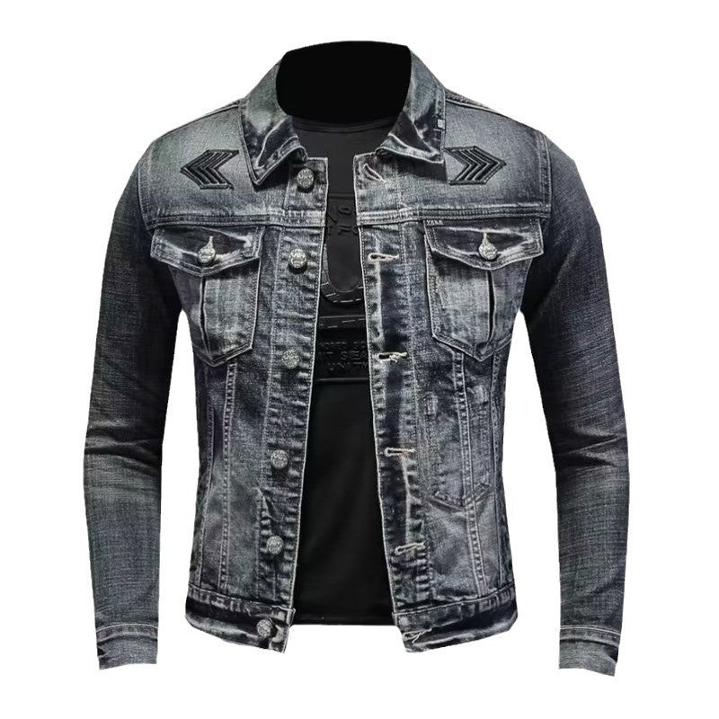 Stylish Men's Denim Jacket with Unique Embroidery - Perfect for Casual and Trendy Looks