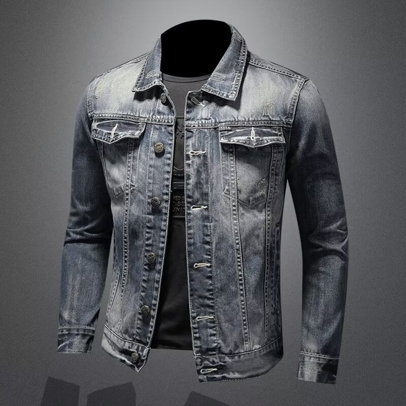 Stylish Distressed Denim Jacket for Men - Perfect for Casual and Trendy Looks