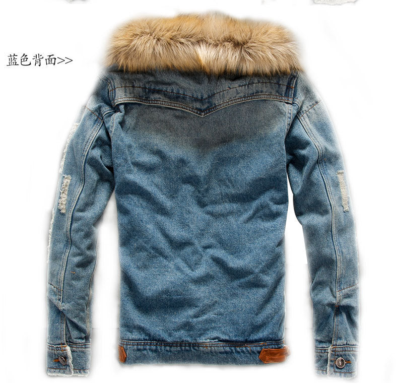 Winter Warm Denim Jacket with Faux Fur Collar - Stylish and Cozy Outerwear for Men