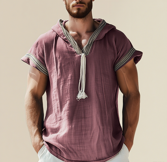 Mens N Casual Hooded Sleeveless Linen Shirt