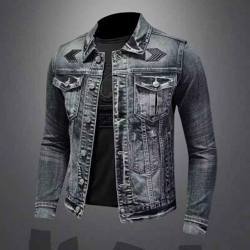 Stylish Men's Denim Jacket with Unique Embroidery - Perfect for Casual and Trendy Looks