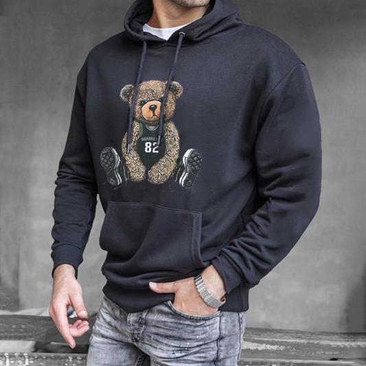 Men's Oversized Cute Bear Print Hoodie