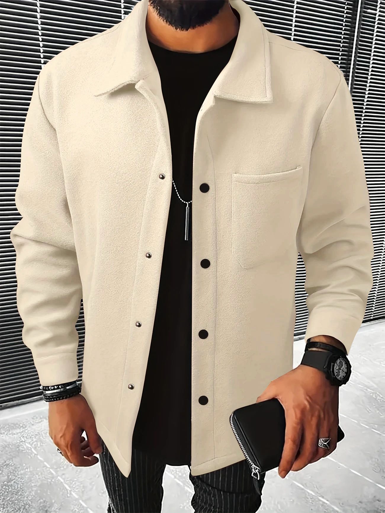Stylish Men's Grey Button-Up Jacket for Modern Fashionistas