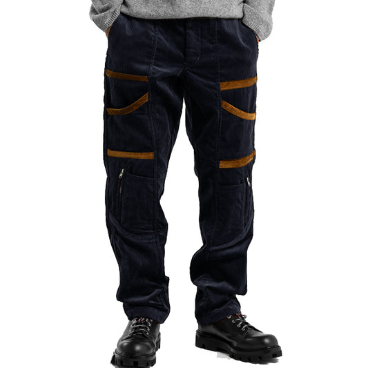 Men's Corduroy Cargo Pant Outdoor Casual Contrast Multi Pocket Corduroy Trousers